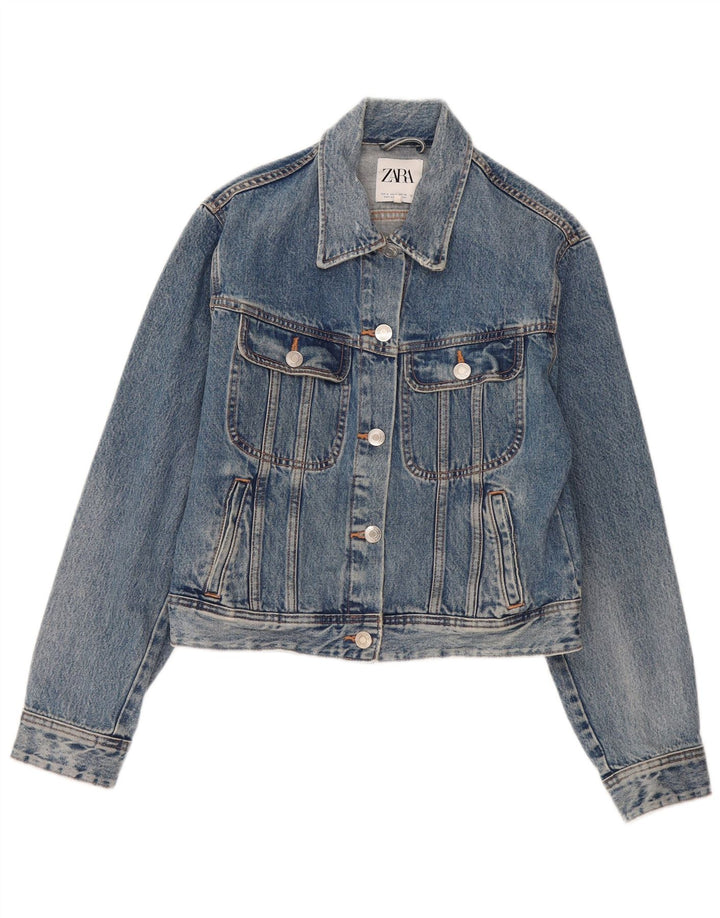 Zara Mujer Chaqueta Vaquera Extragrande UK 10 Small Azul Algodón