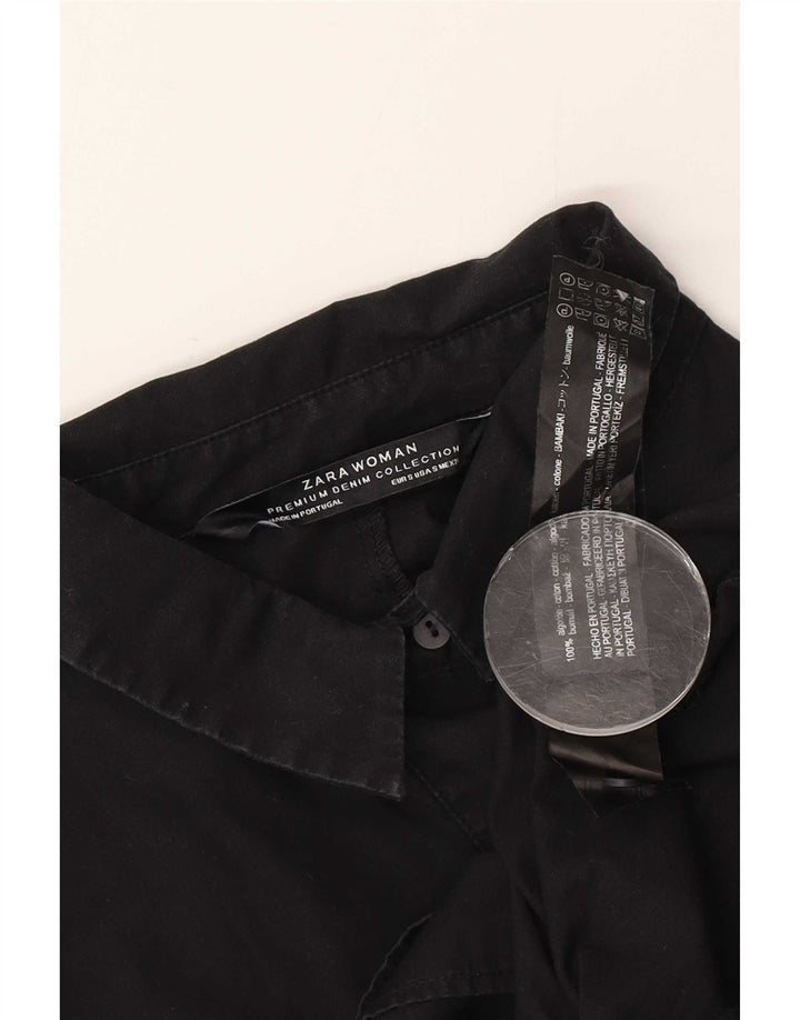 Zara Mujer Blusa Camisera Extragrande UK 10 Small Algodón Negro
