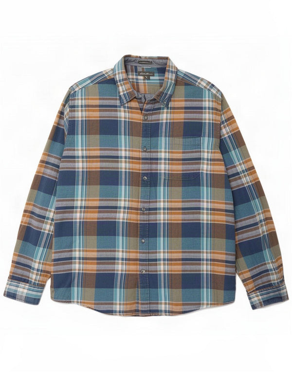 Eddie Bauer Camisa de franela de ajuste clásico para hombre XL Algodón a cuadros azul