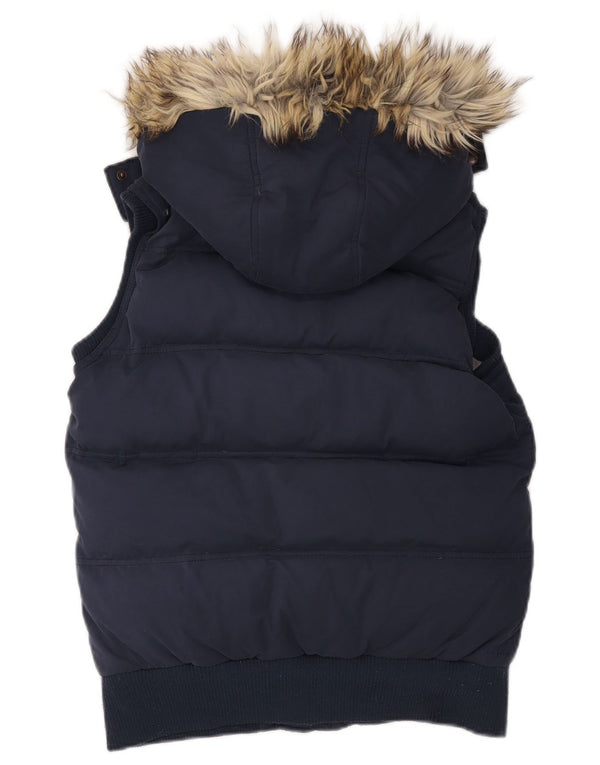 FAT FACE Chaleco acolchado extragrande con capucha para mujer UK 10 Small Azul marino