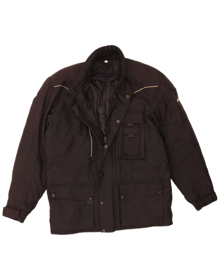 Vintage hombres Racer chaqueta Reino Unido 40 poliéster negro grande
