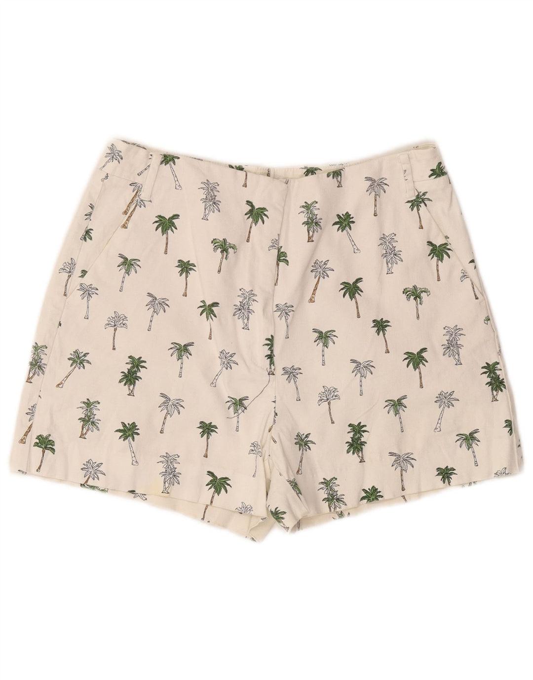 Zara Mujer Pantalones Cortos Chinos Medianos W28 Algodón Floral Blanco