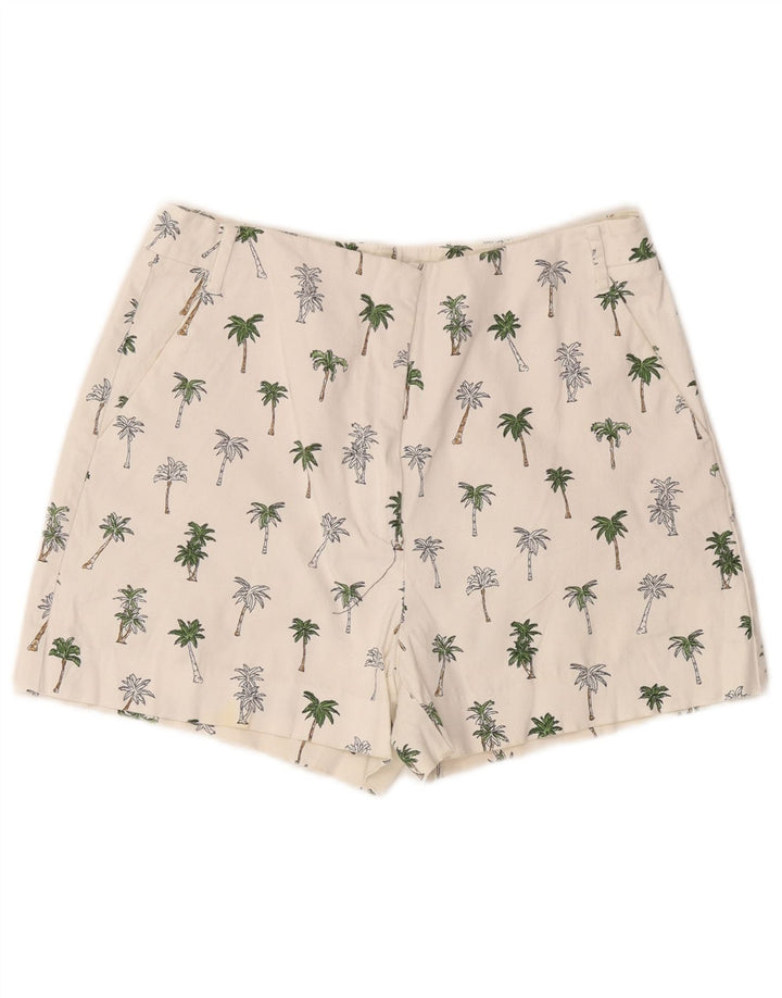 Zara Mujer Pantalones Cortos Chinos Medianos W28 Algodón Floral Blanco