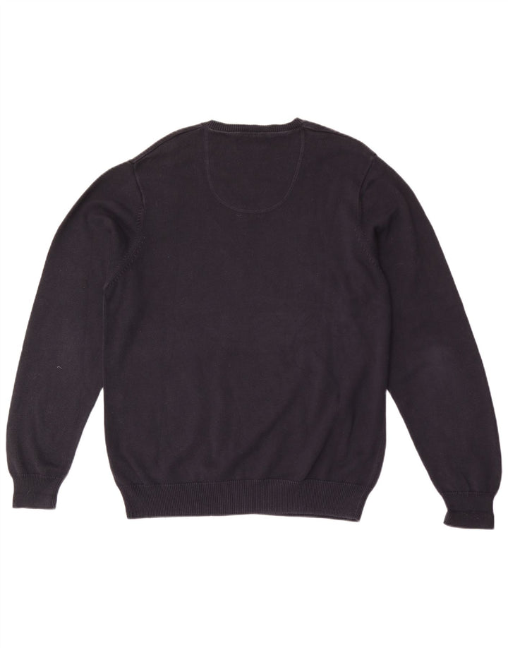 Marks & Spencer Suéter tipo jersey con cuello en V azul Harbor para hombre, talla grande, azul marino