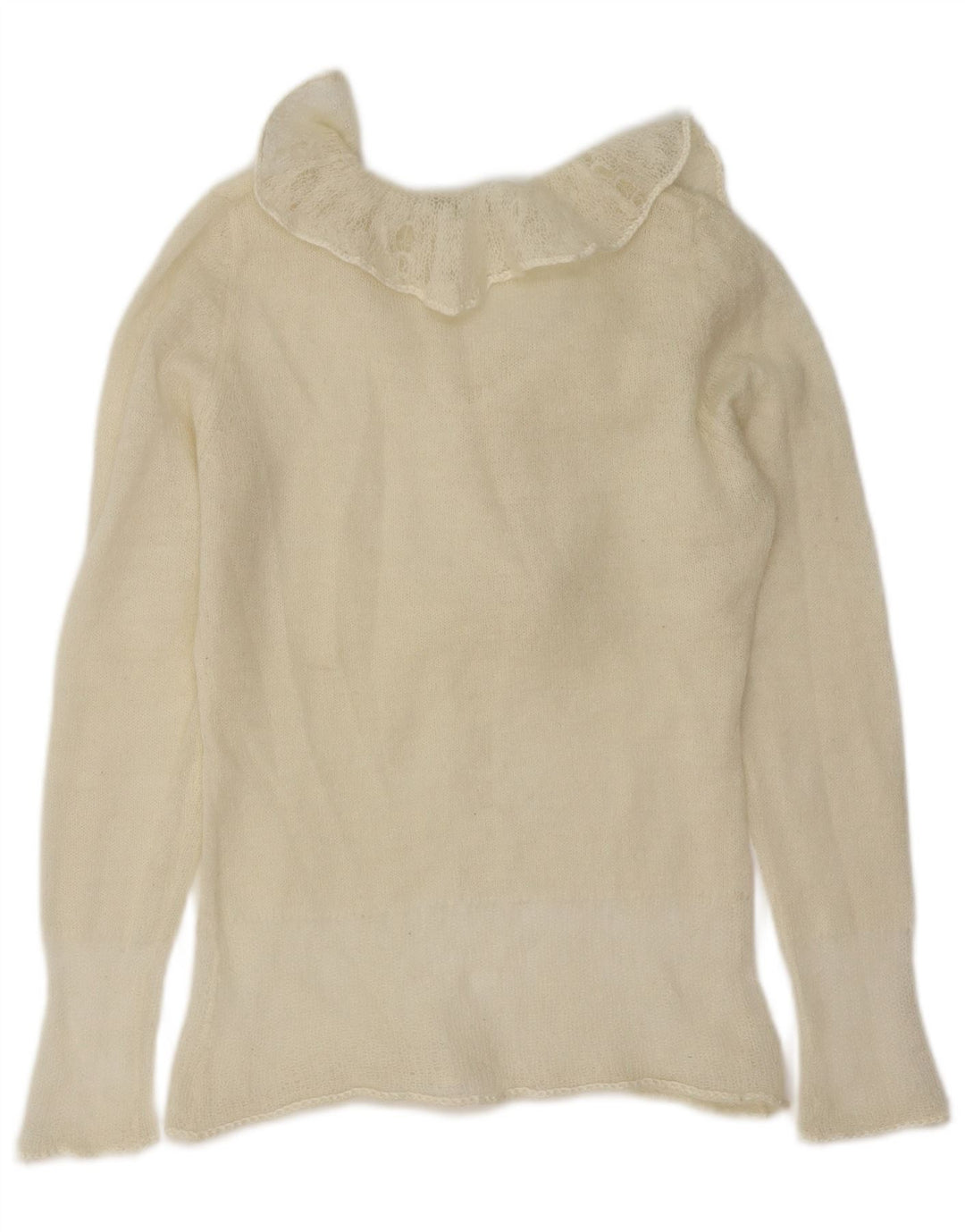 Sisley Suéter tipo jersey con cuello tipo polo y volantes en la parte delantera para mujer UK 12 Medium Off White