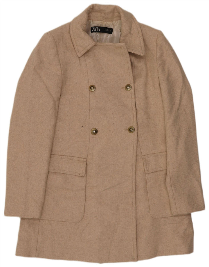 Zara Mujer Abrigo Cruzado UK 10 Small Lana Beige