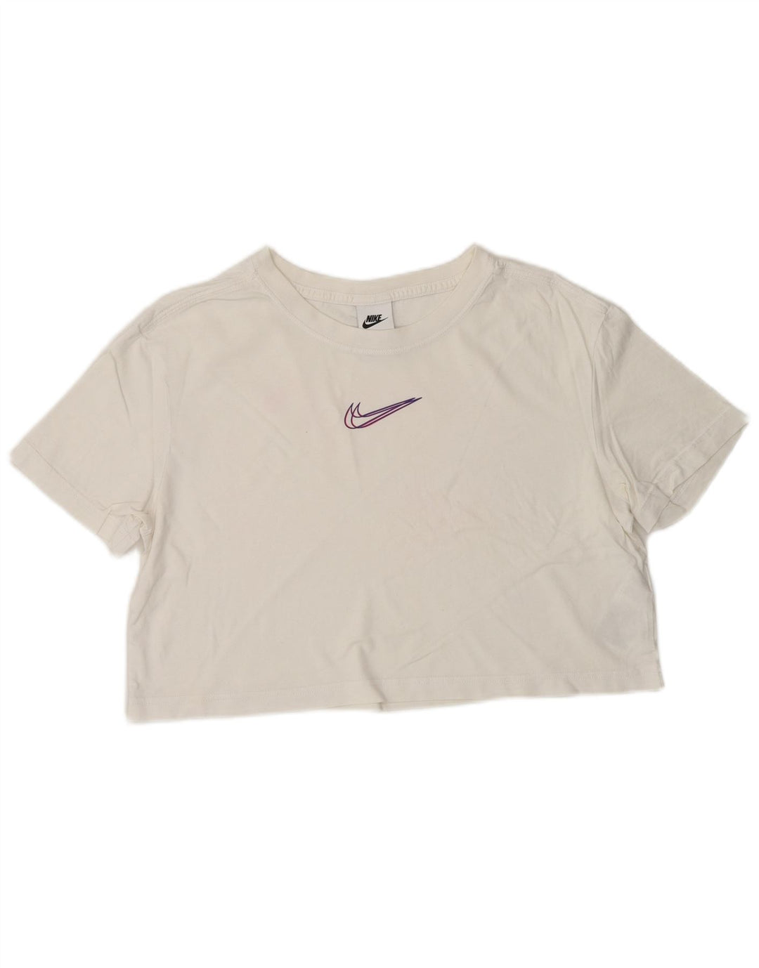 NIKE Camiseta holgada con gráfico corto para mujer UK 10 Small White Cotton