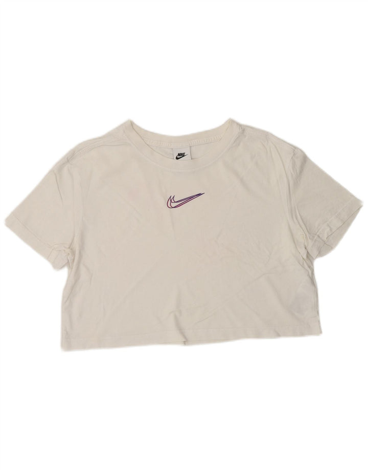 NIKE Camiseta holgada con gráfico corto para mujer UK 10 Small White Cotton