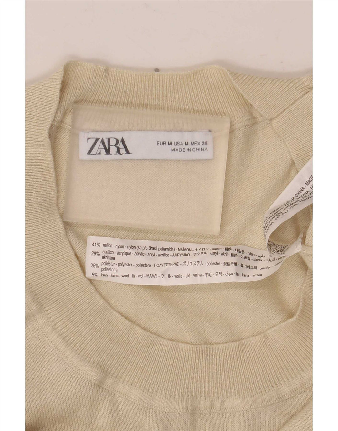 Zara Mujer Blusa De Manga Corta Top UK 40 Medium Off White Nylon