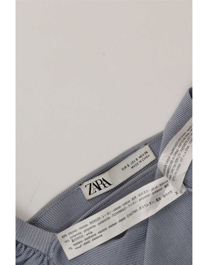 Zara Top corto con hombros descubiertos para mujer UK 8 Small Viscosa azul