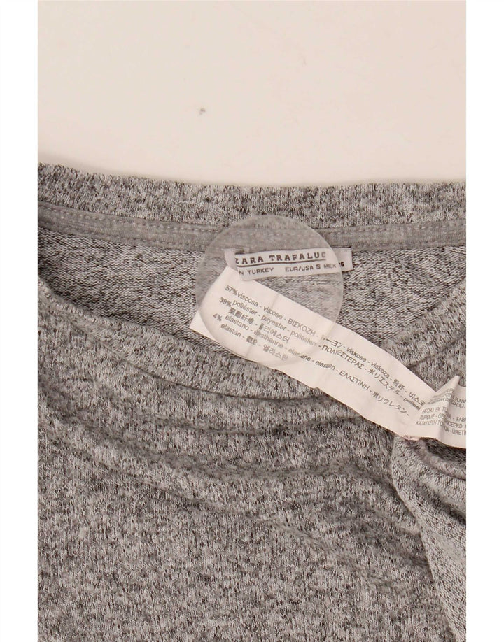 Zara Mujer Camiseta Extragrande Top UK 10 Small Viscosa Gris Moteada