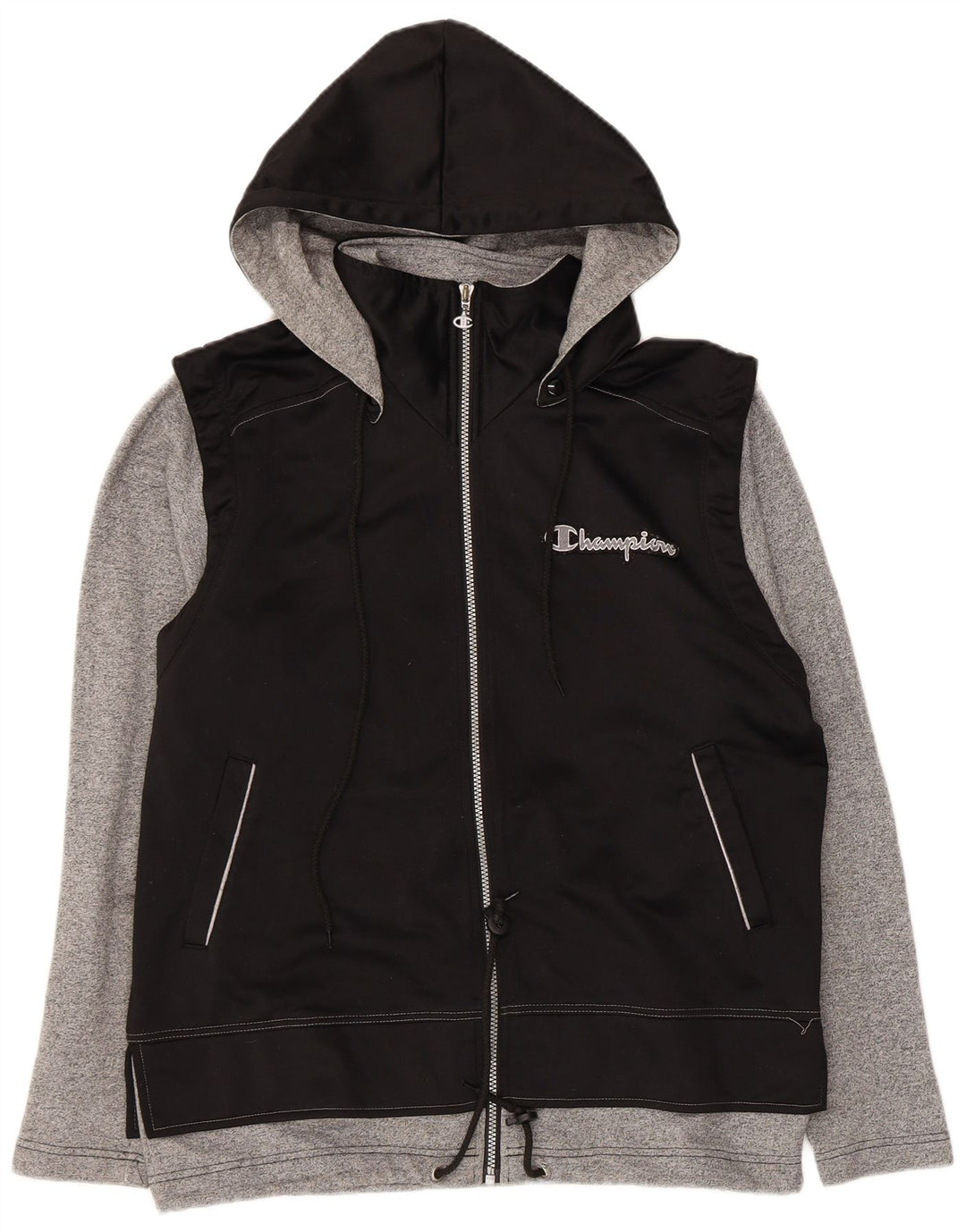 Champion Chaqueta de chándal con capucha para hombre, talla pequeña, poliéster color block negro