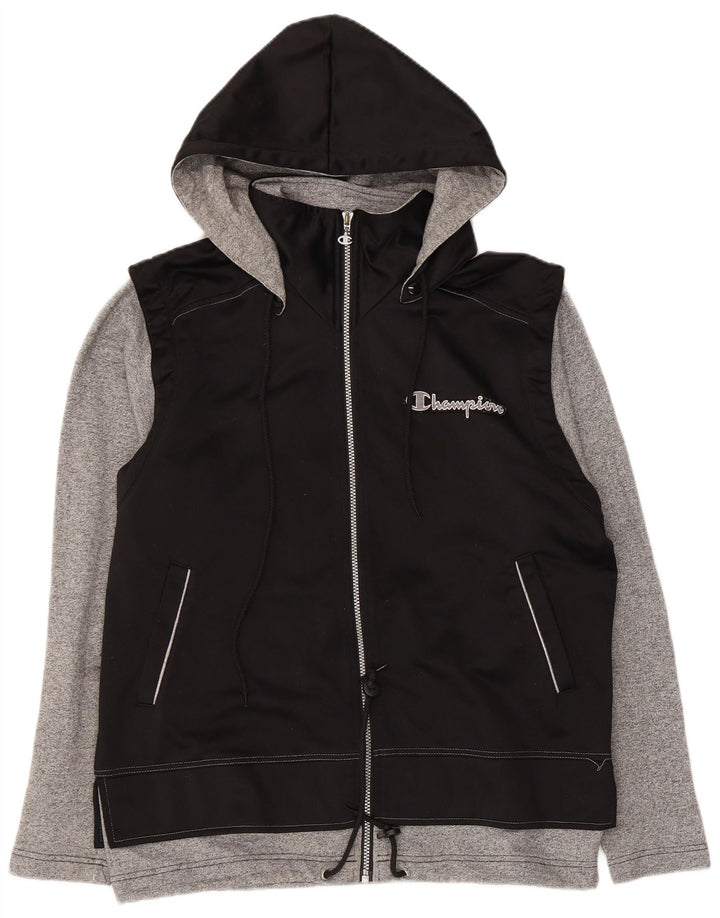 Champion Chaqueta de chándal con capucha para hombre, talla pequeña, poliéster color block negro