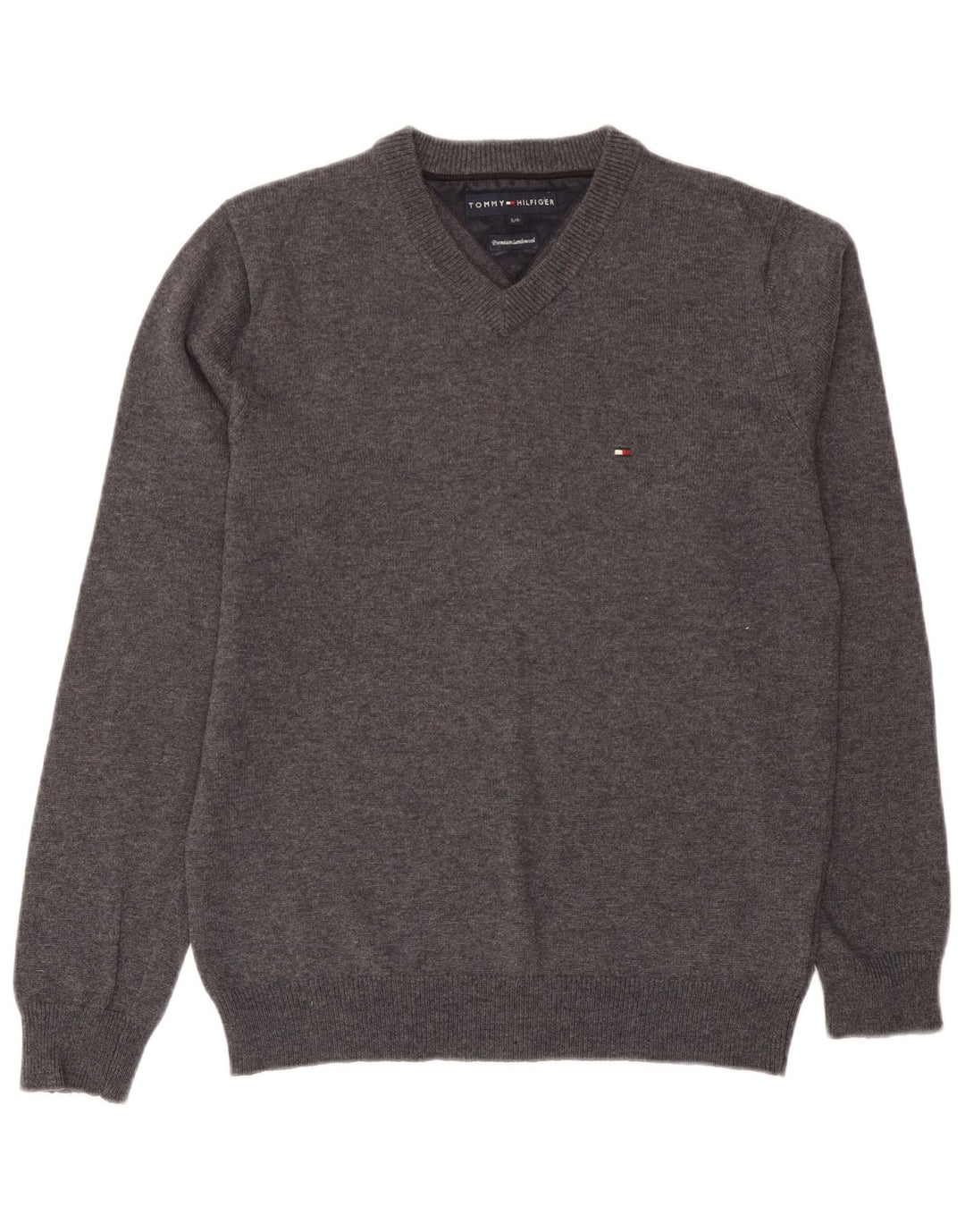 Tommy Hilfiger Jersey con cuello en V para hombre de lana de cordero gris pequeño