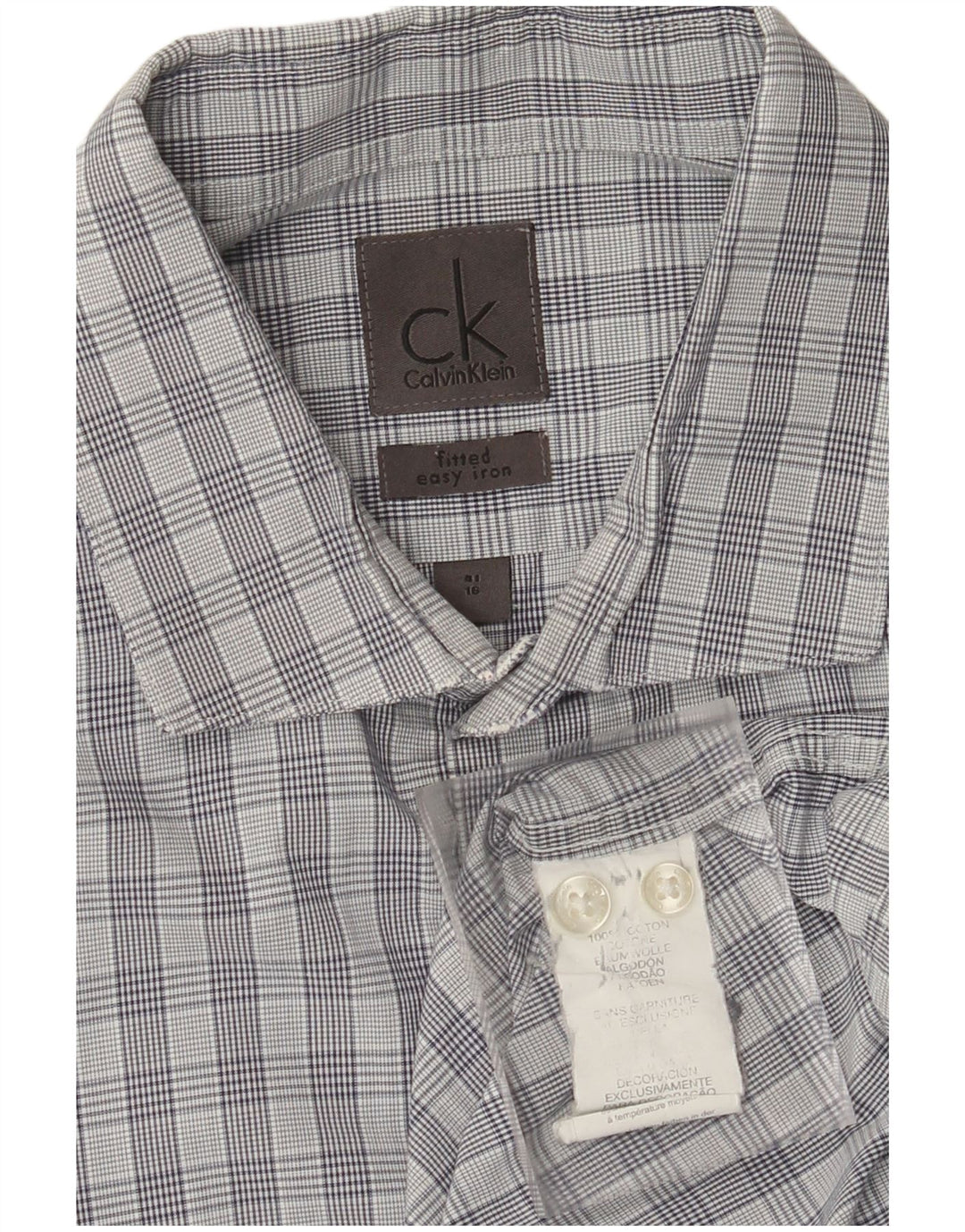 Camisa CALVIN KLEIN para hombre Talla 41 16 Algodón a cuadros gris grande