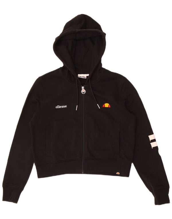 Ellesse Crop Graphic Zip Sudadera con capucha para mujer UK 10 Small Algodón negro