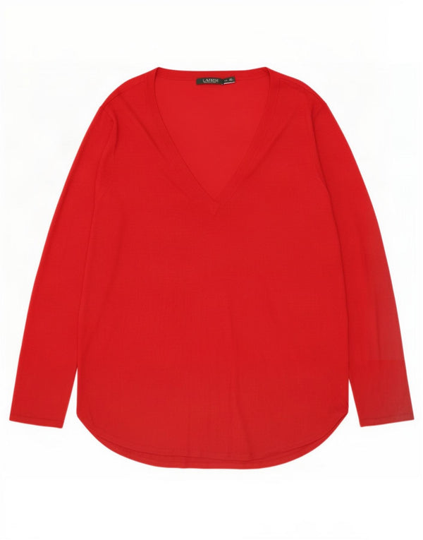 Ralph Lauren Top para mujer de manga larga UK 20 2XL Seda roja