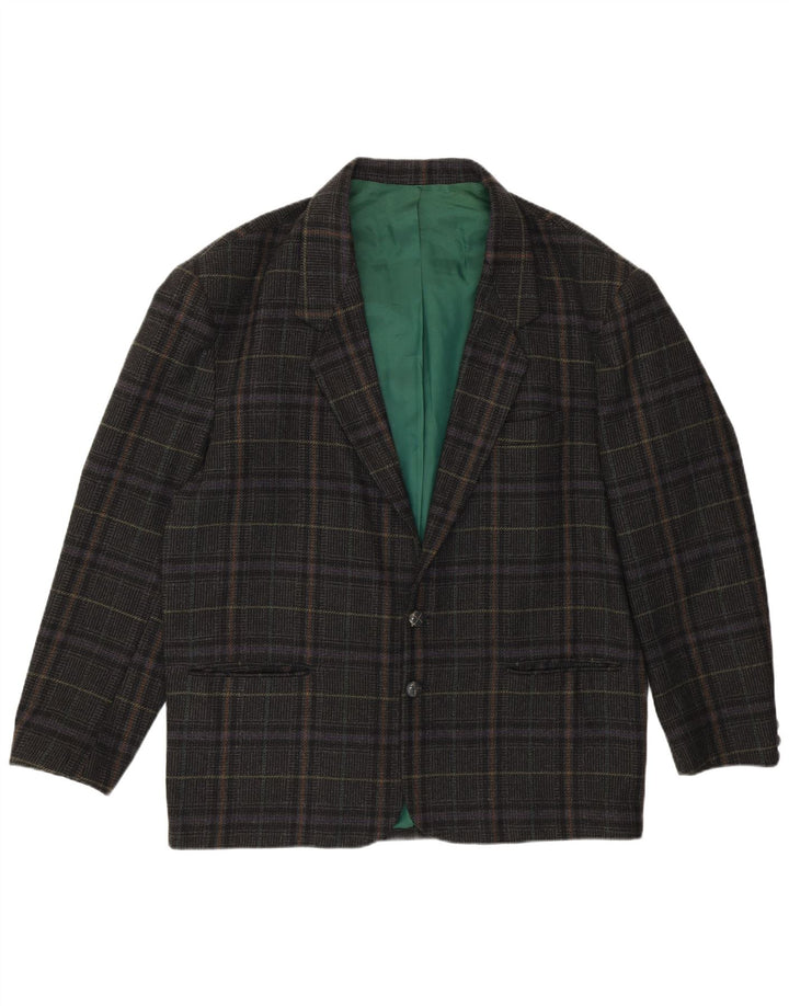 VINTAGE Chaqueta Blazer de 2 Botones para Hombre IT 54 2XL Lana a Cuadros Gris
