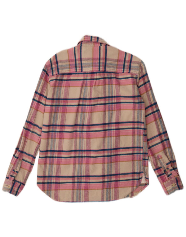 Jack Wills Camisa de franela larga para mujer UK 10 Small Pink Plaid Cotton