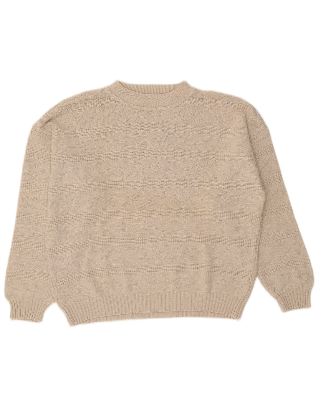 CENTRO MAGLIA Mens Crew Neck Jumper Sweater Medium Beige Acrylic