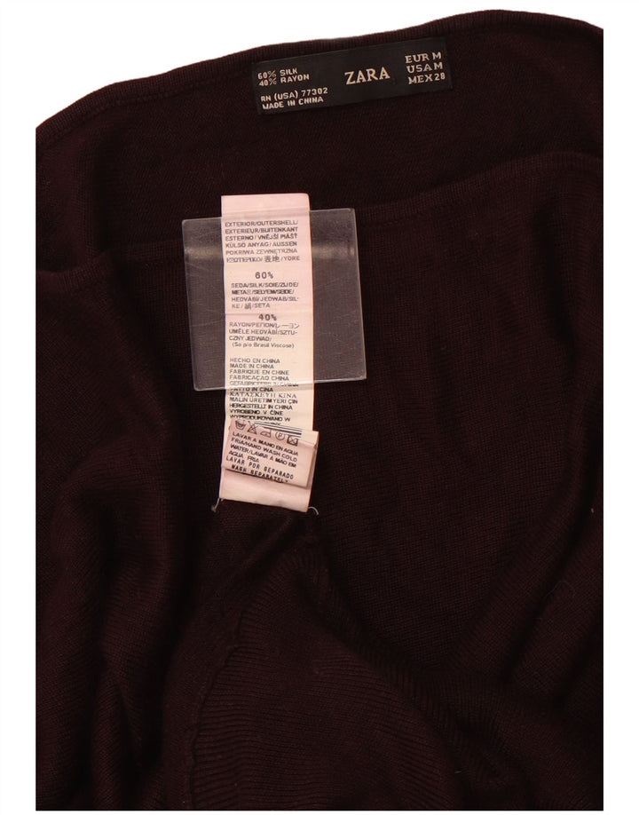 ZARA Jersey con cuello barco para mujer, talla 42, viscosa burdeos mediana