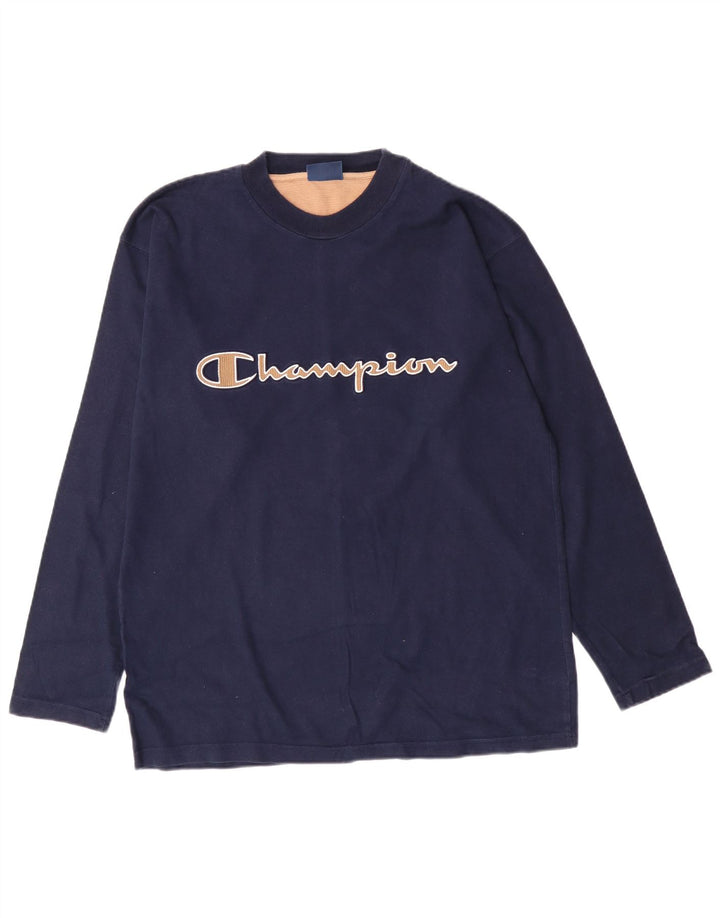 CHAMPION Top gráfico para hombre de manga larga de algodón azul marino medio