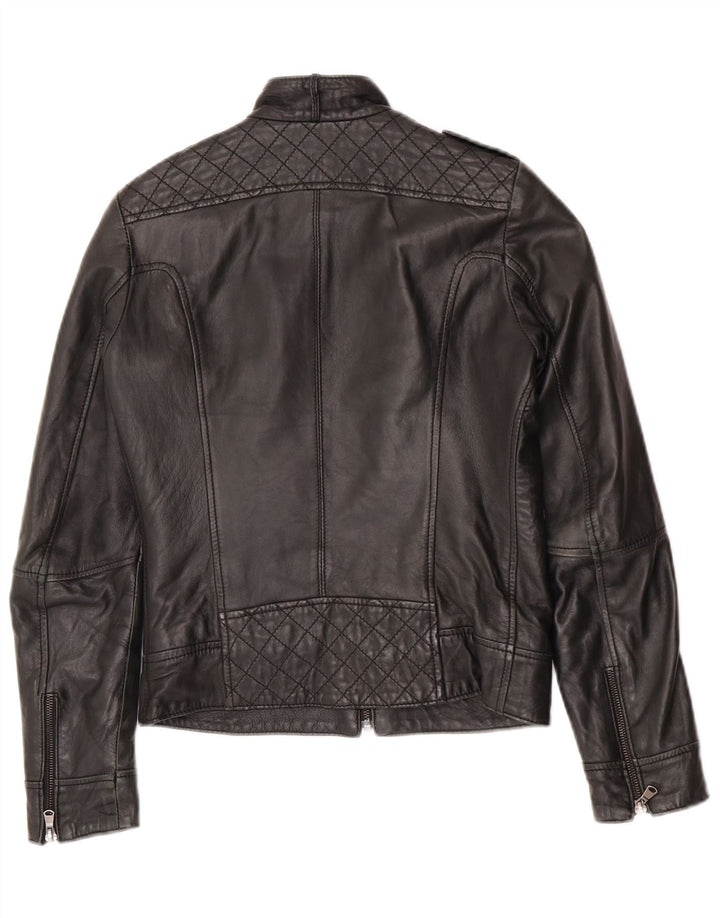 Vintage mujer chaqueta de cuero militar Reino Unido 10 pequeño cuero negro