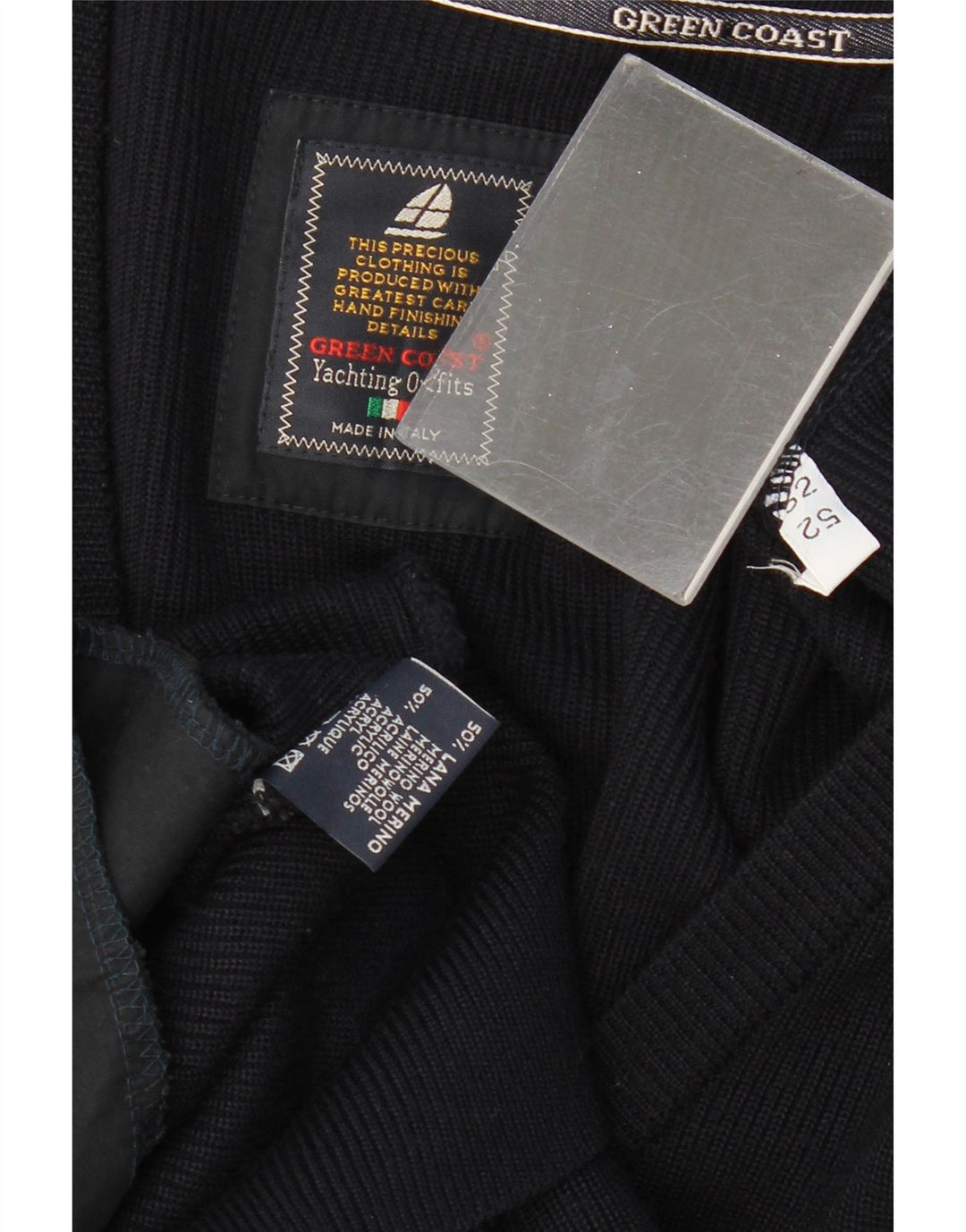 GREEN COAST Suéter tipo cárdigan para hombre IT 52 Grande Lana merino negra