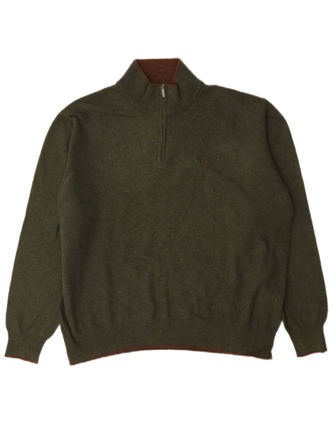 Fila Hombre Zip Neck Jumper Sweater Large Lana Verde