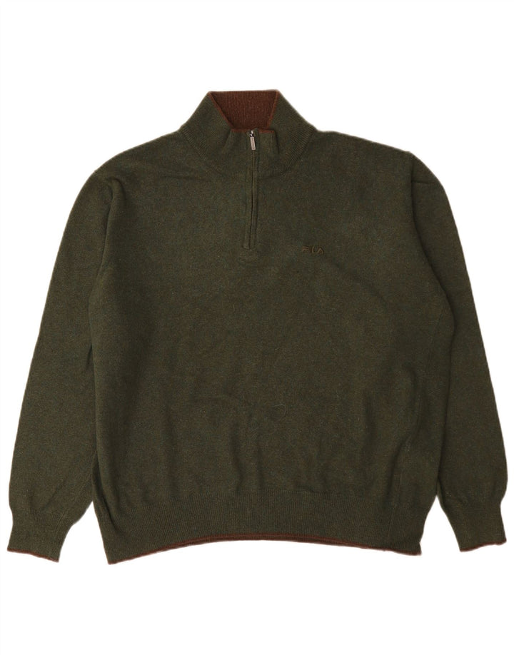 Fila Hombre Zip Neck Jumper Sweater Large Lana Verde