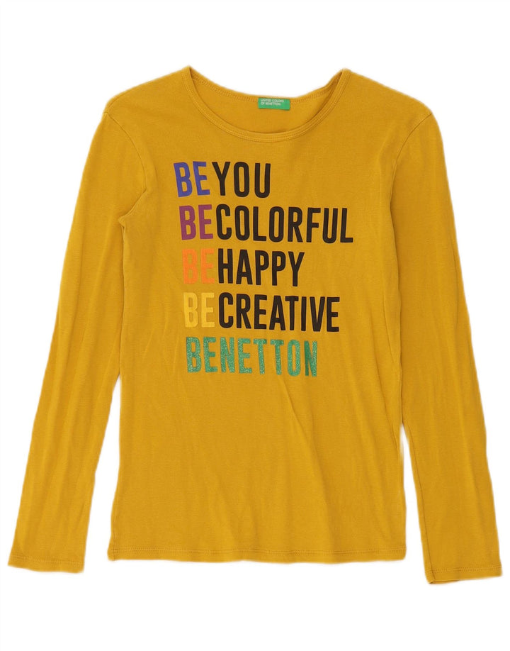 Benetton Top Gráfico De Manga Larga Para Mujer UK 8 Small Amarillo