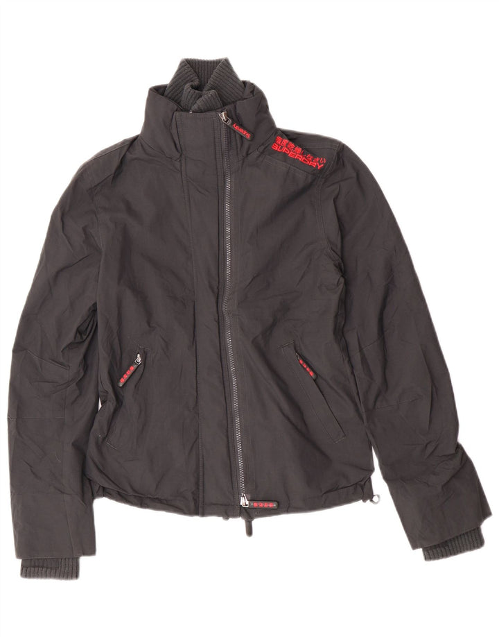 Superdry Chaqueta impermeable gráfica para mujer, talla 40, nailon gris pequeño