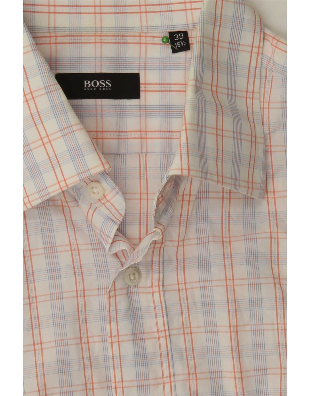 Hugo Boss Camisa de manga corta para hombre Talla 39 15 1/2 Algodón a cuadros blanco mediano