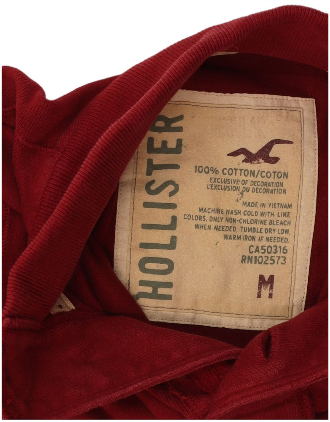 Hollister Hombre Gráfico Botón Cuello Sudadera Jumper Algodón Rojo Medio