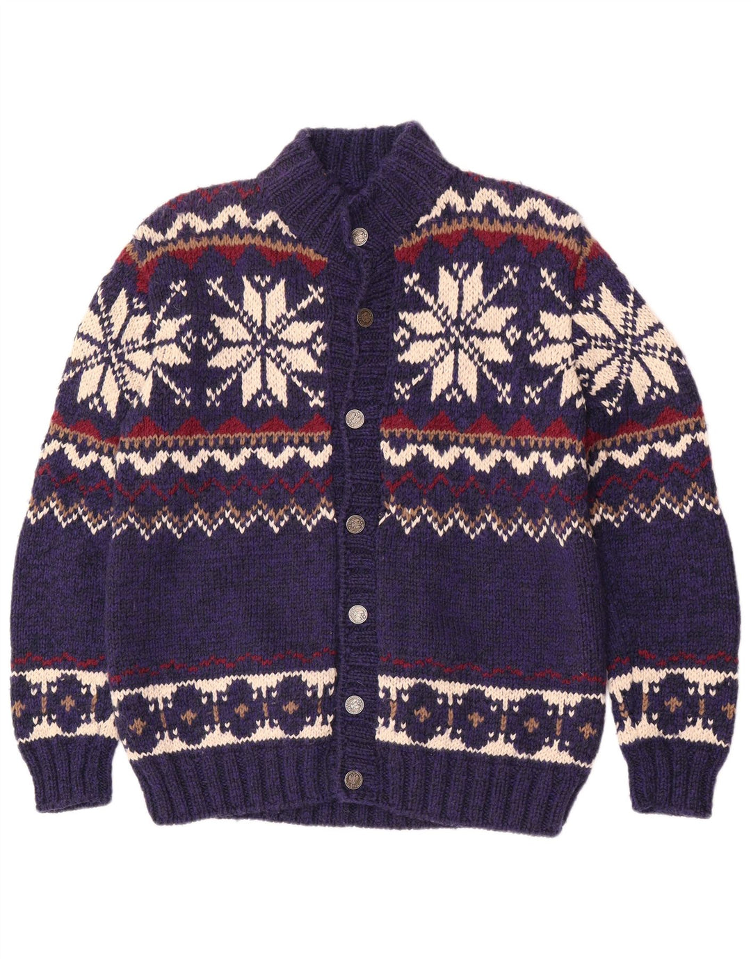 Vintage hombres Cardigan suéter medio azul Fair Isle