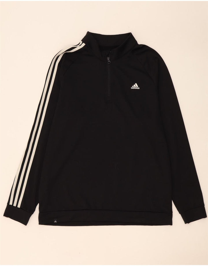 Adidas - Sudadera con cuello y cremallera para hombre, talla grande, poliéster negro