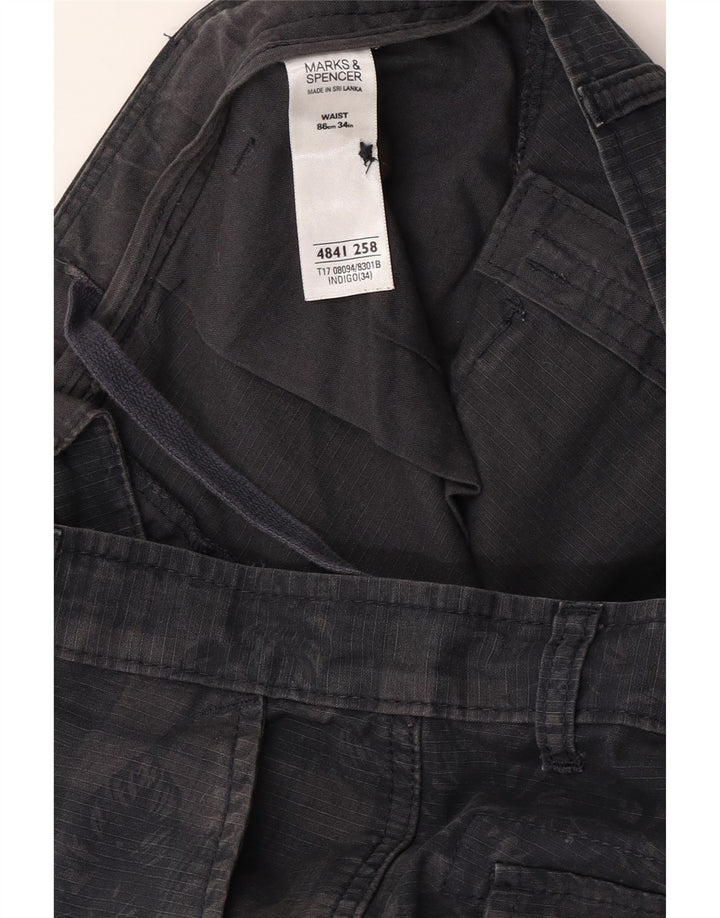 Marks & Spencer Pantalones cortos tipo cargo para hombre W34 Algodón a cuadros azul marino grande