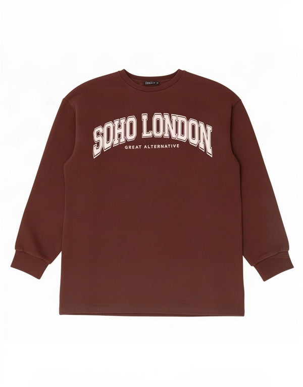 Zara Mujer Sudadera Gráfica Jumper UK 46 Grande Algodón Marrón