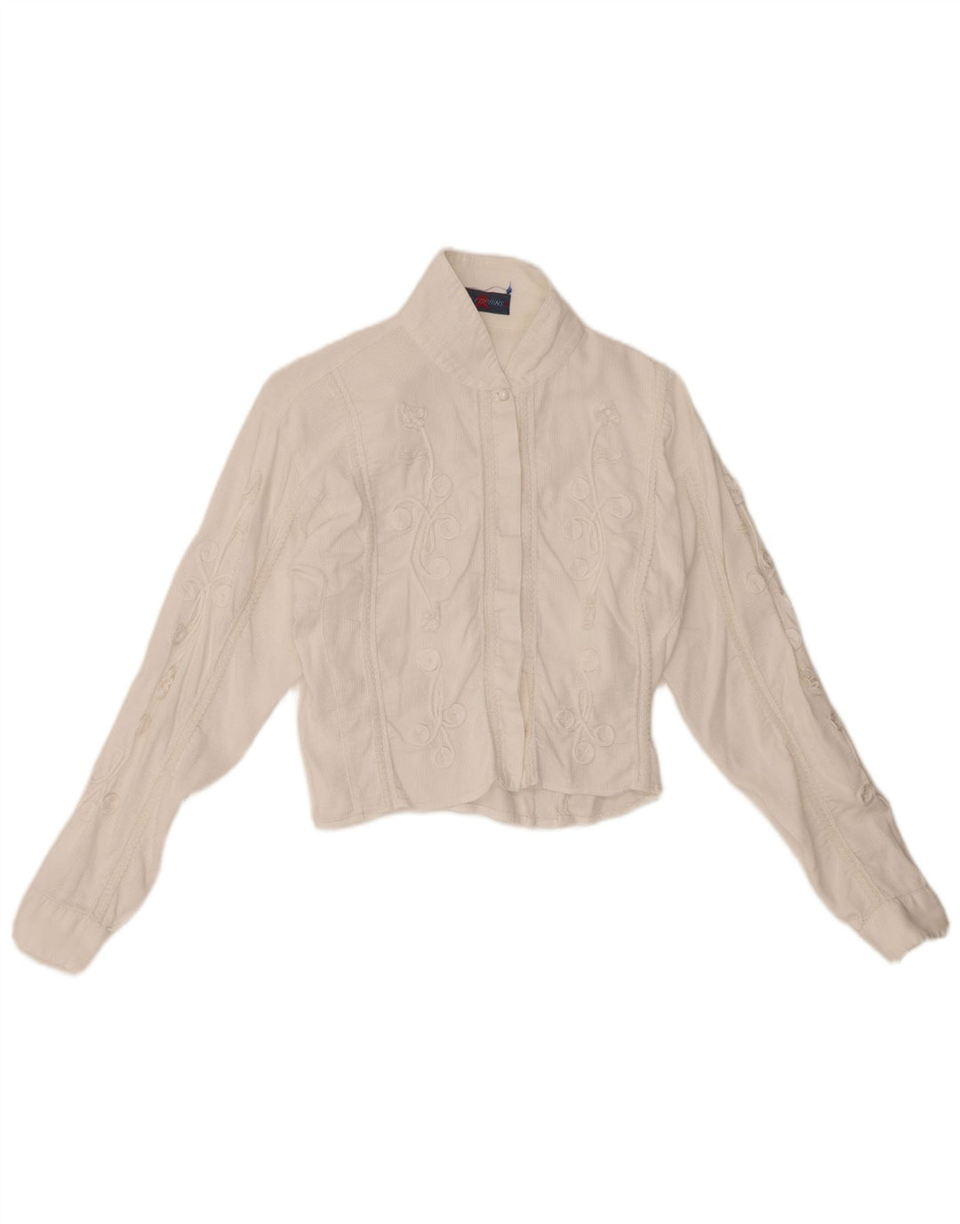 LES COPAINS Blusa corta de pana para mujer Reino Unido 40 Mediano Blanco Floral