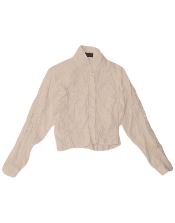 LES COPAINS Blusa corta de pana para mujer Reino Unido 40 Mediano Blanco Floral