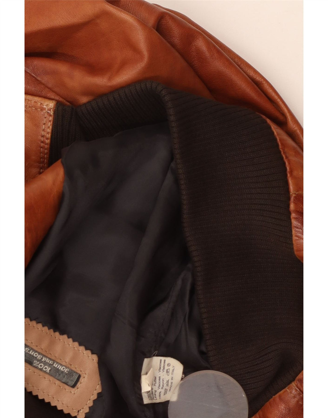 Chaqueta de cuero vintage para hombre Reino Unido 38 Viscosa marrón medio