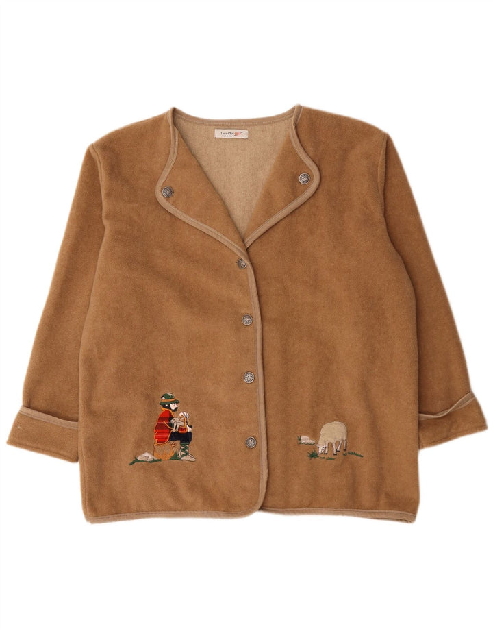 Vintage mujer gráfico chaqueta blazer de gran tamaño Reino Unido 18 XL lana beige