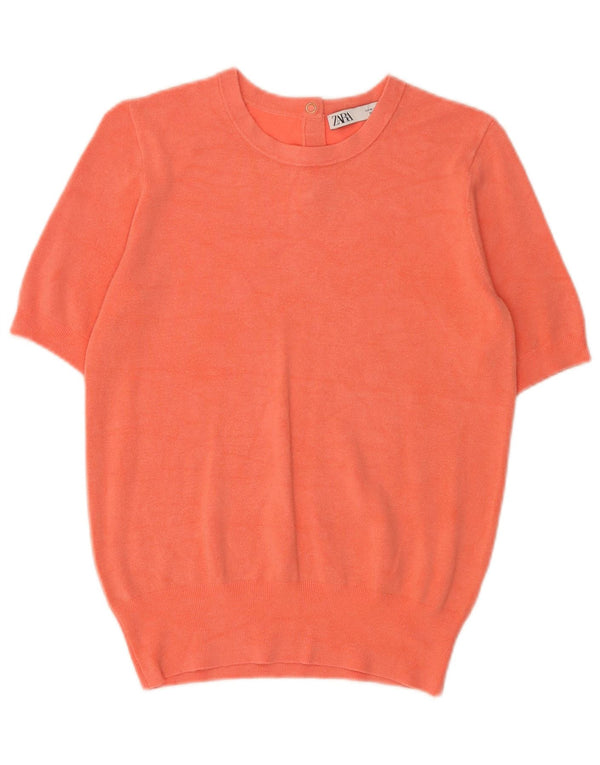 Zara - Jersey de manga corta con cuello barco para mujer, talla 40, color naranja mediano