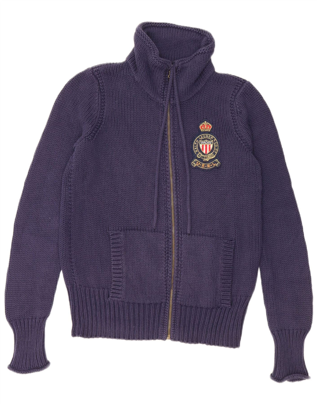 RALPH LAUREN Suéter cárdigan para mujer Reino Unido 14 Algodón azul marino mediano