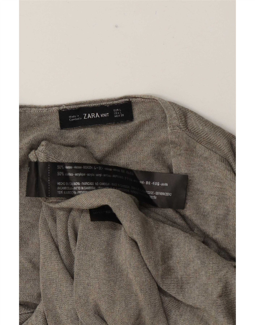 Zara Mujer Top Manga Larga UK 46 Large Viscosa Gris