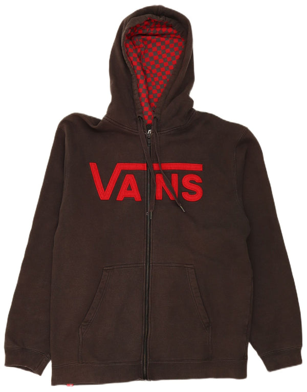 Vans Hombre Sudadera con capucha y cremallera gráfica de algodón en bloques de color gris grande