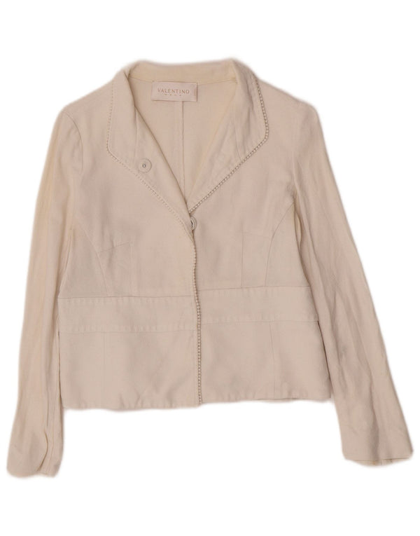 Chaqueta tipo blazer corta con 1 botón para mujer Valentino IT 44 Mediana de algodón blanco roto