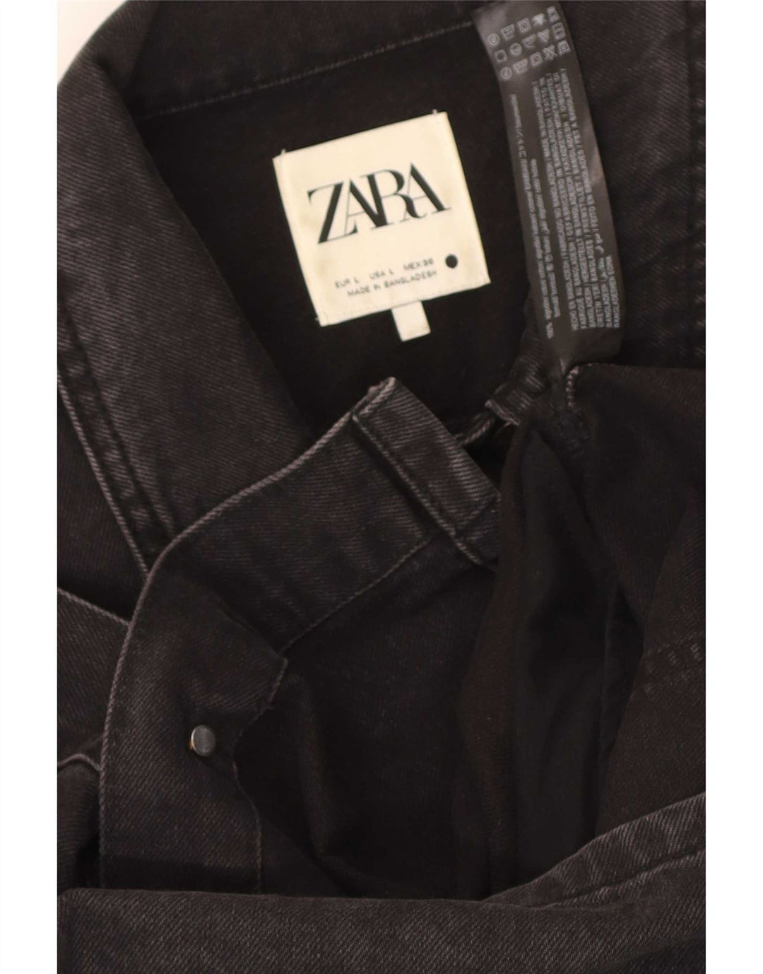 Zara Mujer Abrigo Denim UK 44 Grande Algodón Negro