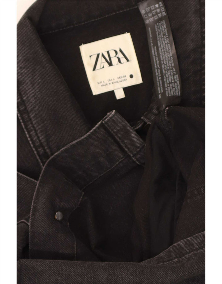 Zara Mujer Abrigo Denim UK 44 Grande Algodón Negro