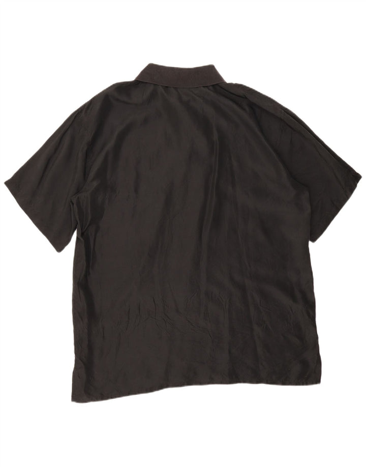 Vintage hombres manga corta pullover camisa grande seda negra